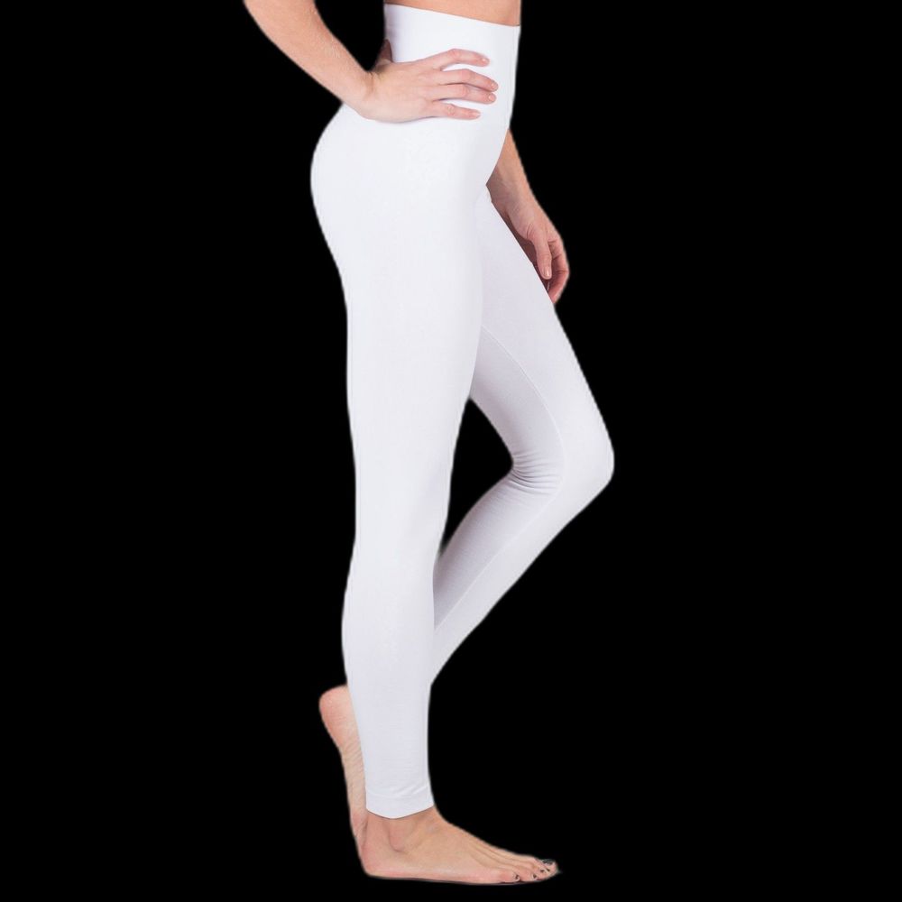 White Plus Size Womens Tummy Control Waistband Solid Leggings‎